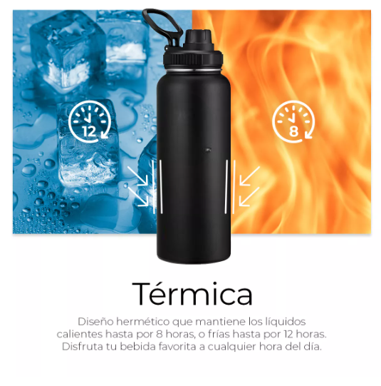 Foto 5 pulgar | Botella Térmica Doble Pared Termo De Acero Inoxidable 940ml Color Negro