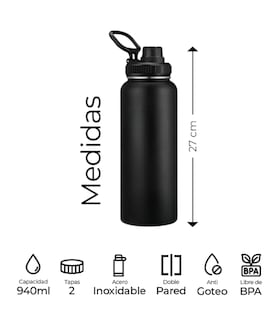 Foto 2 | Botella Térmica Doble Pared Termo De Acero Inoxidable 940ml Color Negro