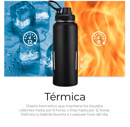 Foto 4 | Botella Térmica Doble Pared Termo De Acero Inoxidable 940ml Color Negro