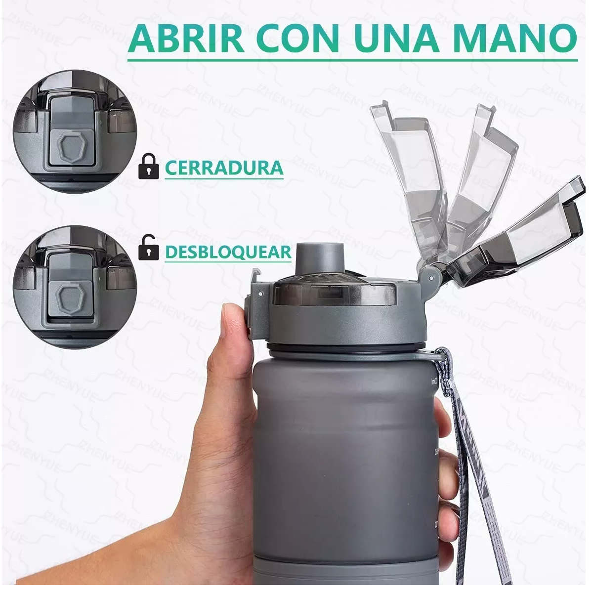 Foto 3 pulgar | Botella De Agua Antifugas De 1 Litro Copa De Agua Deportiva  Eo Safe Imports Esi-9207 Gris