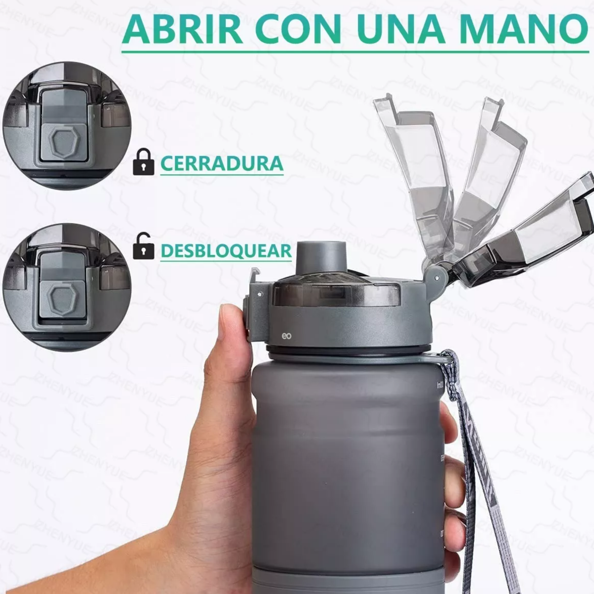 Foto 3 pulgar | Botella De Agua Antifugas De 1 Litro Copa De Agua Deportiva Eo Safe Imports Esi-9207-1 Gris