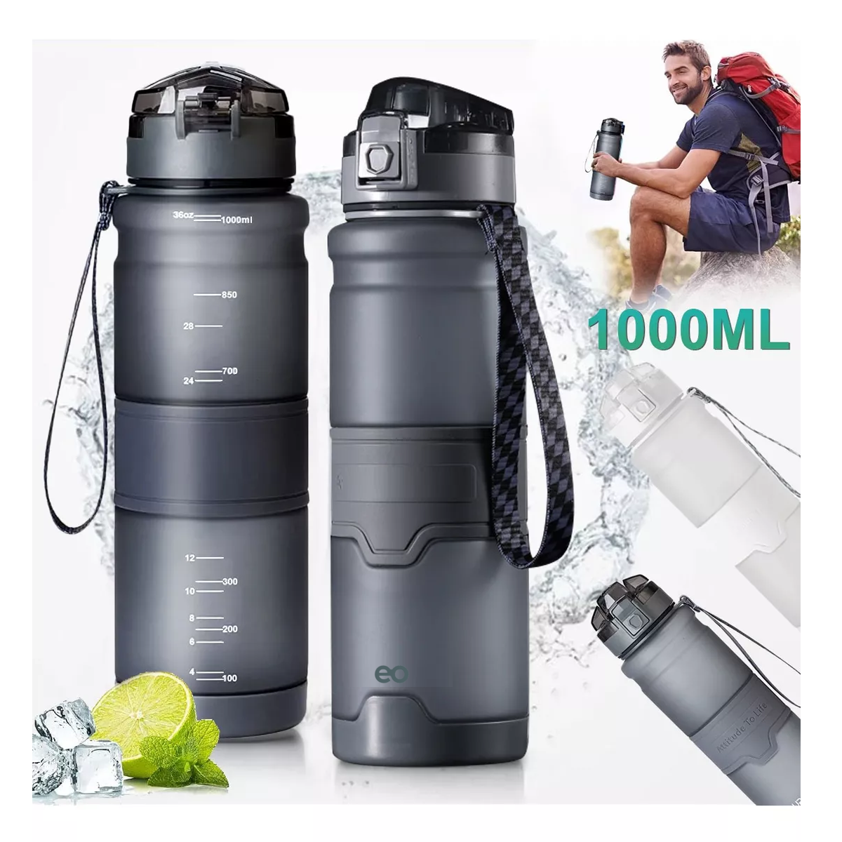 Foto 2 | Botella De Agua Antifugas De 1 Litro. Eo Safe Imports Esi-11069-1 Gris