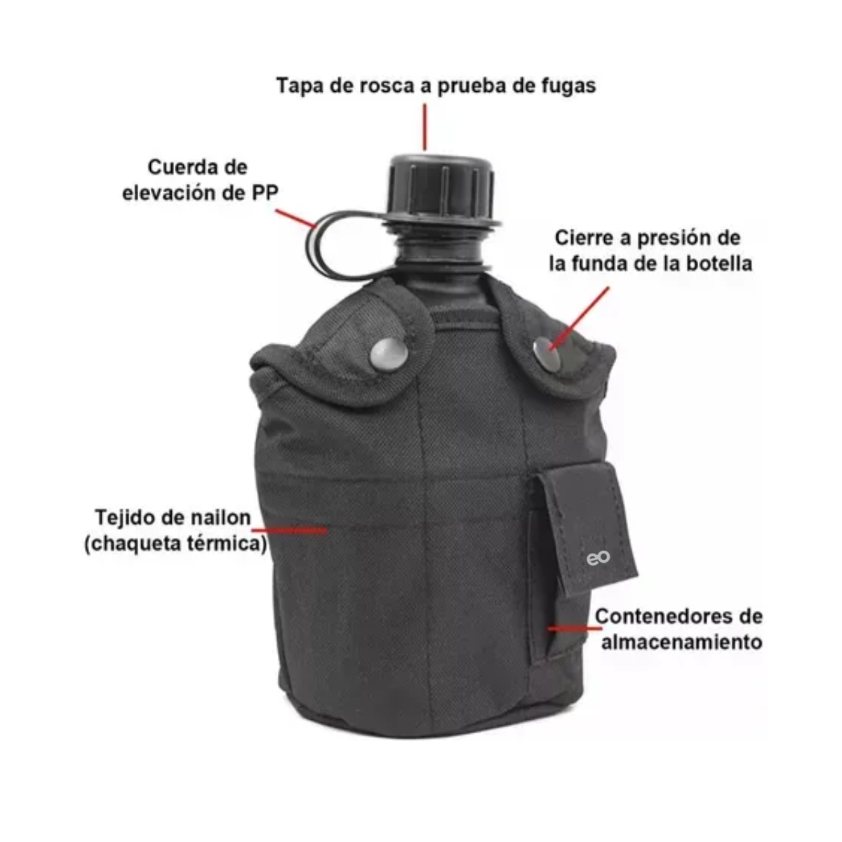Foto 4 | Cantimplora Anfora Con Vaso Taza Aluminio Eo Safe Imports  Esi-19465 Negro