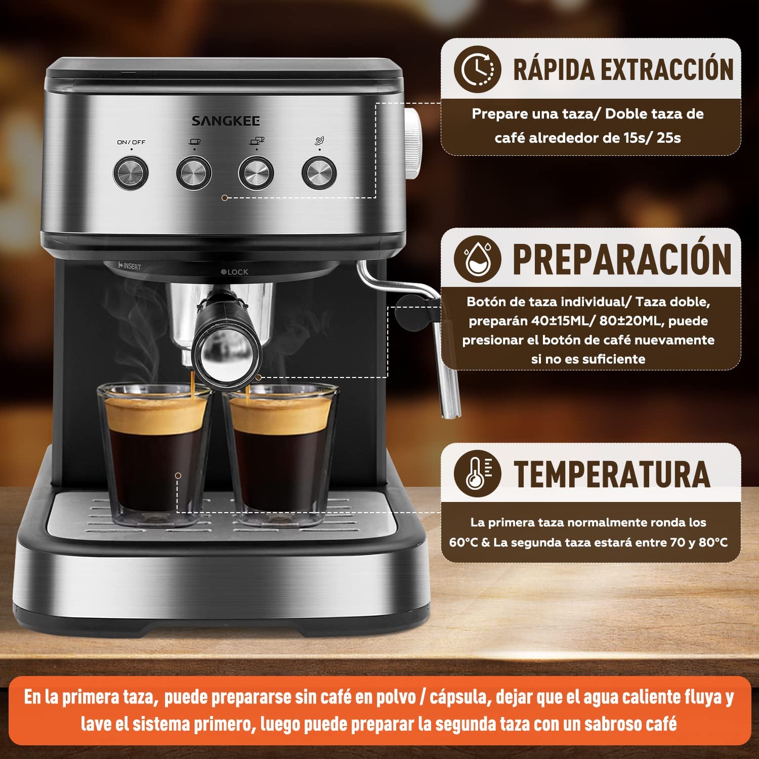 Foto 4 pulgar | Cafetera Espresso Capuchino Sangkee CAF-021-1606 color Negro Cápsulas