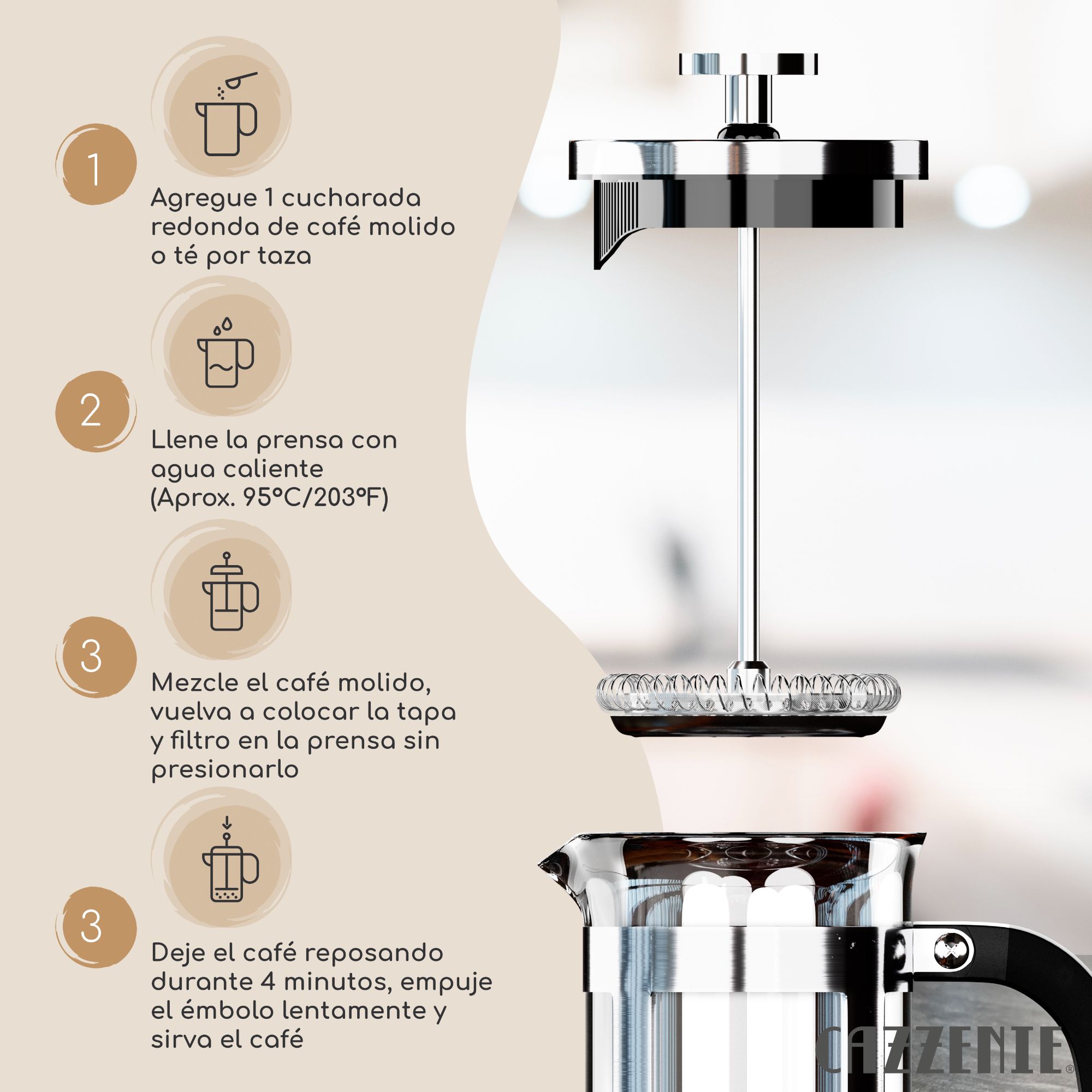 Foto 6 pulgar | Prensa Francesa Cazzenie para Café y Té 600 ml