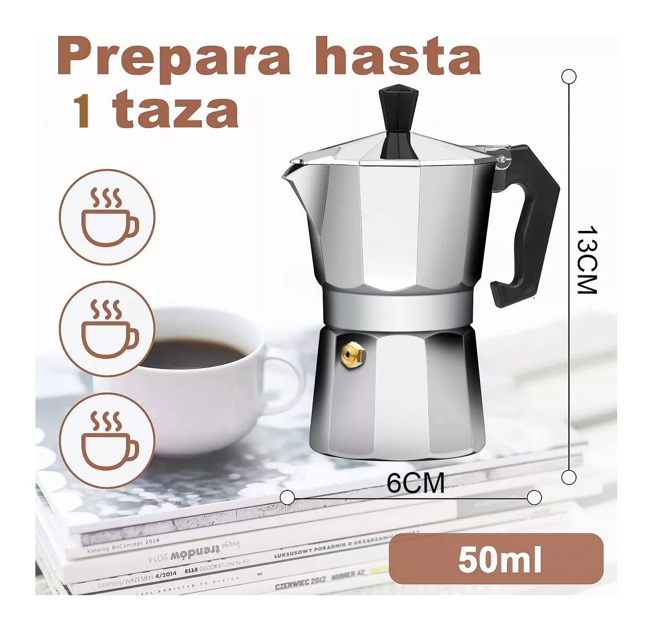 Foto 3 pulgar | Cafetera Italiana Moka Espresso 1 Tazas, Color Plata