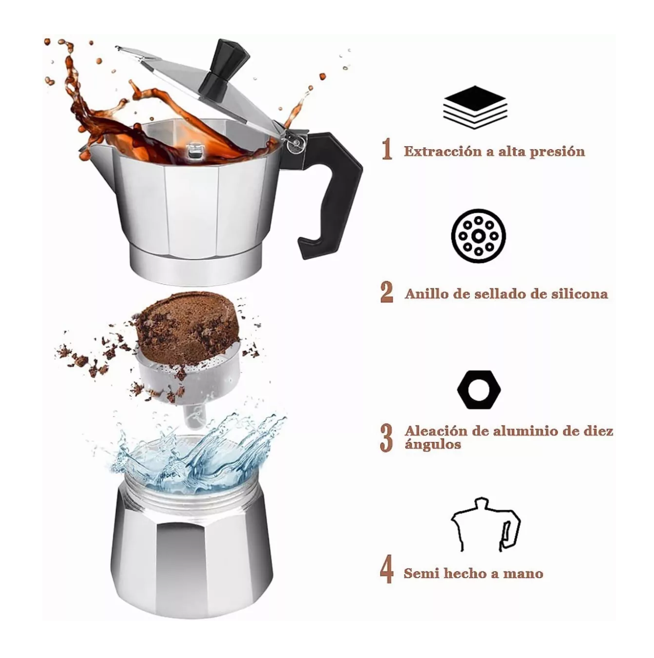 Foto 4 pulgar | Cafetera Italiana Moka Espresso 1 Tazas, Color Plata