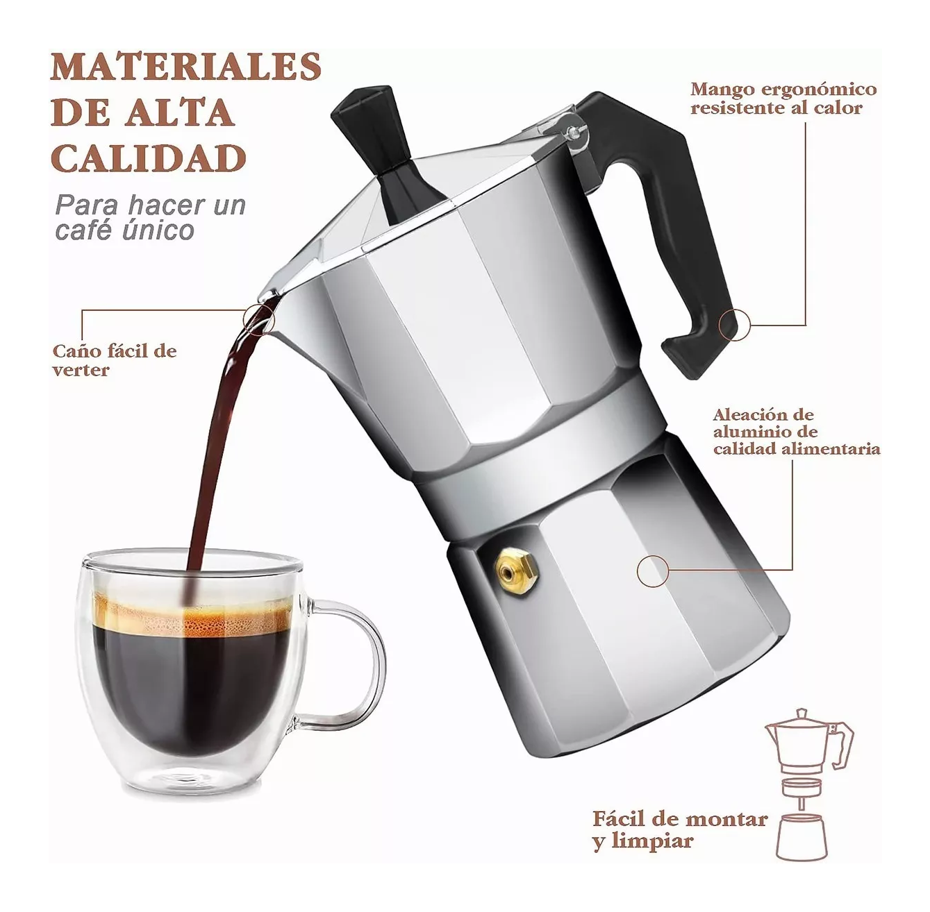 Foto 5 pulgar | Cafetera Italiana Moka Espresso 1 Tazas, Color Plata
