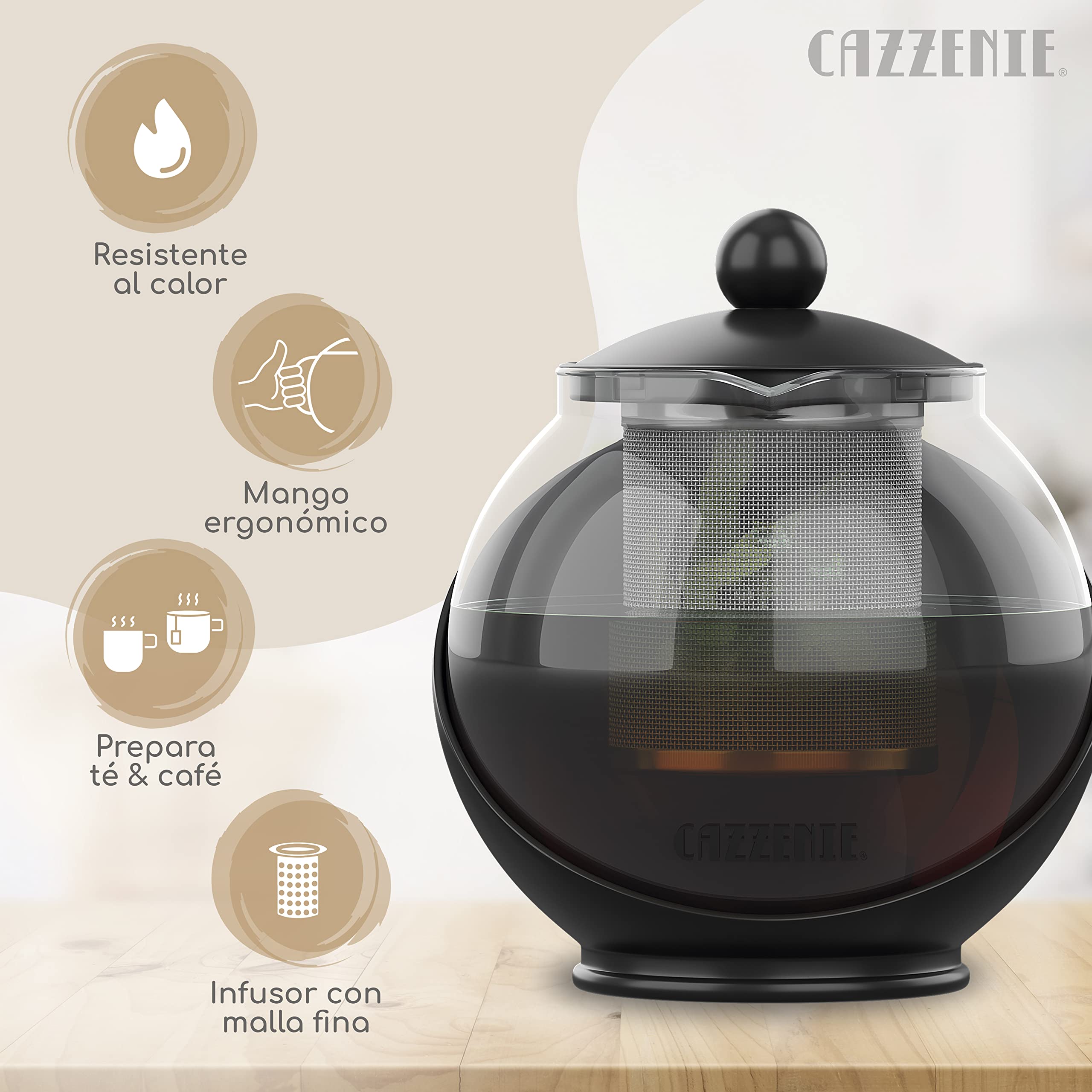 Foto 3 pulgar | Tetera Con Infusor Amplio De 750ml Cazzenie