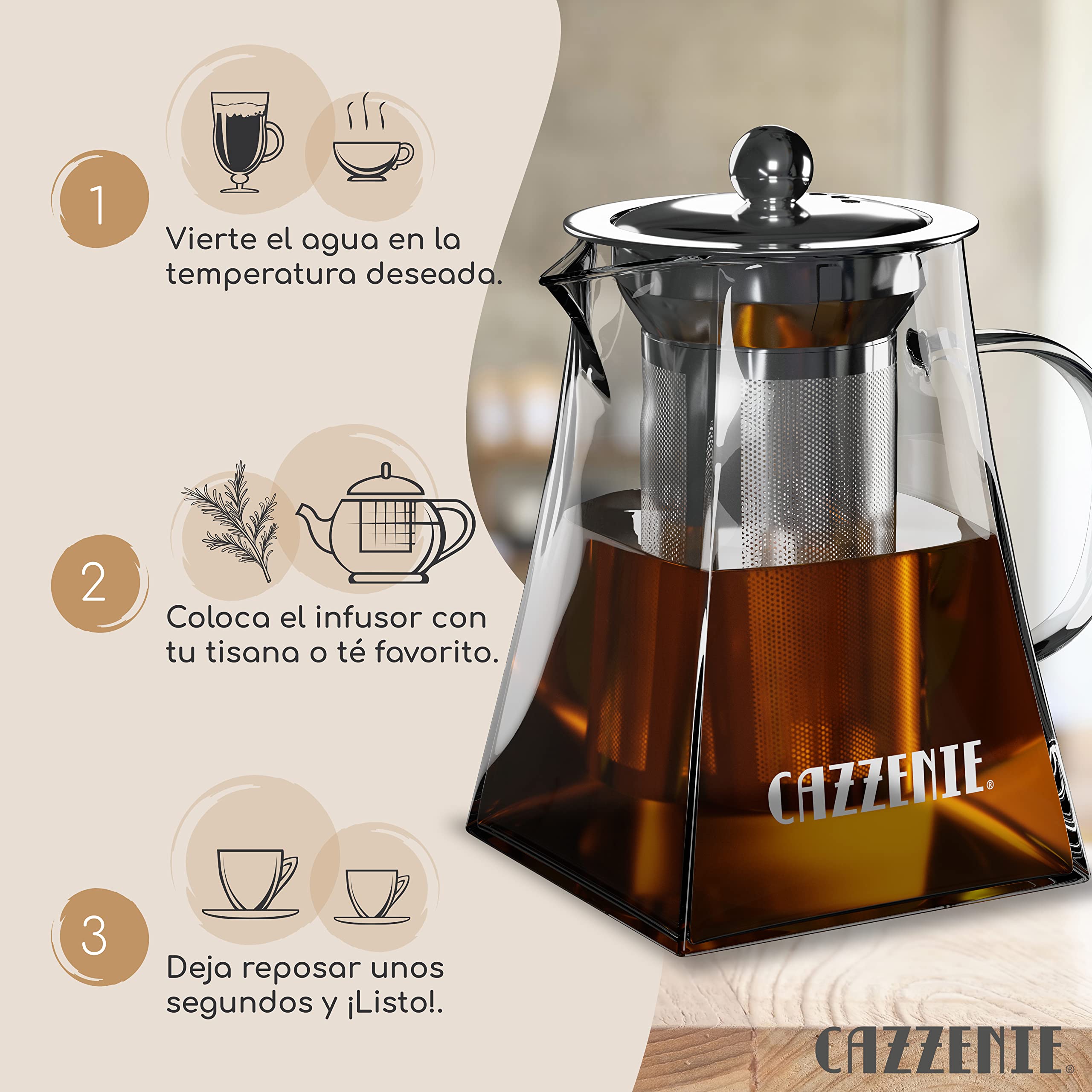 Foto 5 pulgar | Tetera Con Infusor Amplio De 750ml Cazzenie