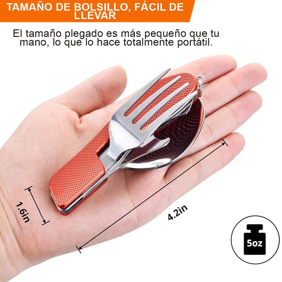 Foto 4 pulgar | Cubiertos Plegables Para Camping Tactiles 4en1 En Acero Inoxidable Tenedor, Cuchillo, Cuchara, Abrebotellas Con Estuche