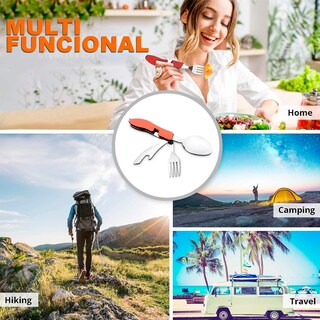 Foto 5 | Cubiertos Plegables Para Camping Tactiles 4en1 En Acero Inoxidable Tenedor, Cuchillo, Cuchara, Abrebotellas Con Estuche