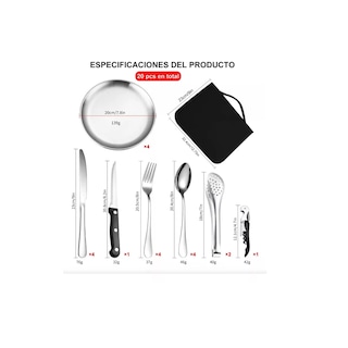 Foto 2 | Juego De Cubiertos Camping Picnic Con Platos Portátil 20pzs Eo Safe Imports Esi-16865 Multicolor