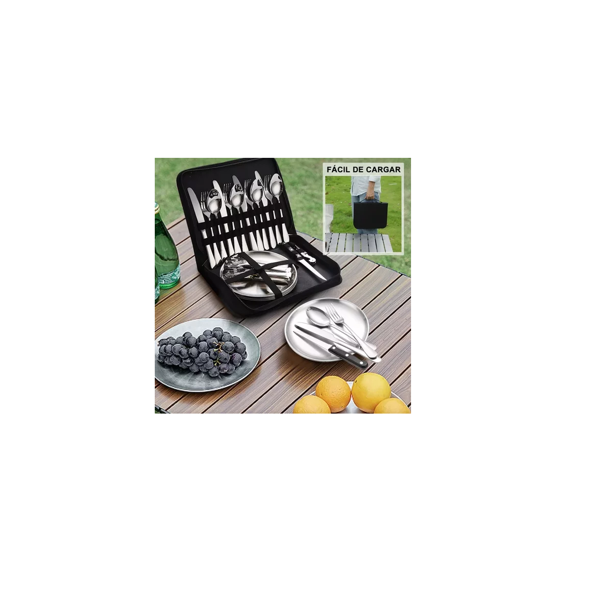 Foto 4 pulgar | Juego De Cubiertos Camping Picnic Con Platos Portátil 20pzs Eo Safe Imports Esi-16865 Multicolor