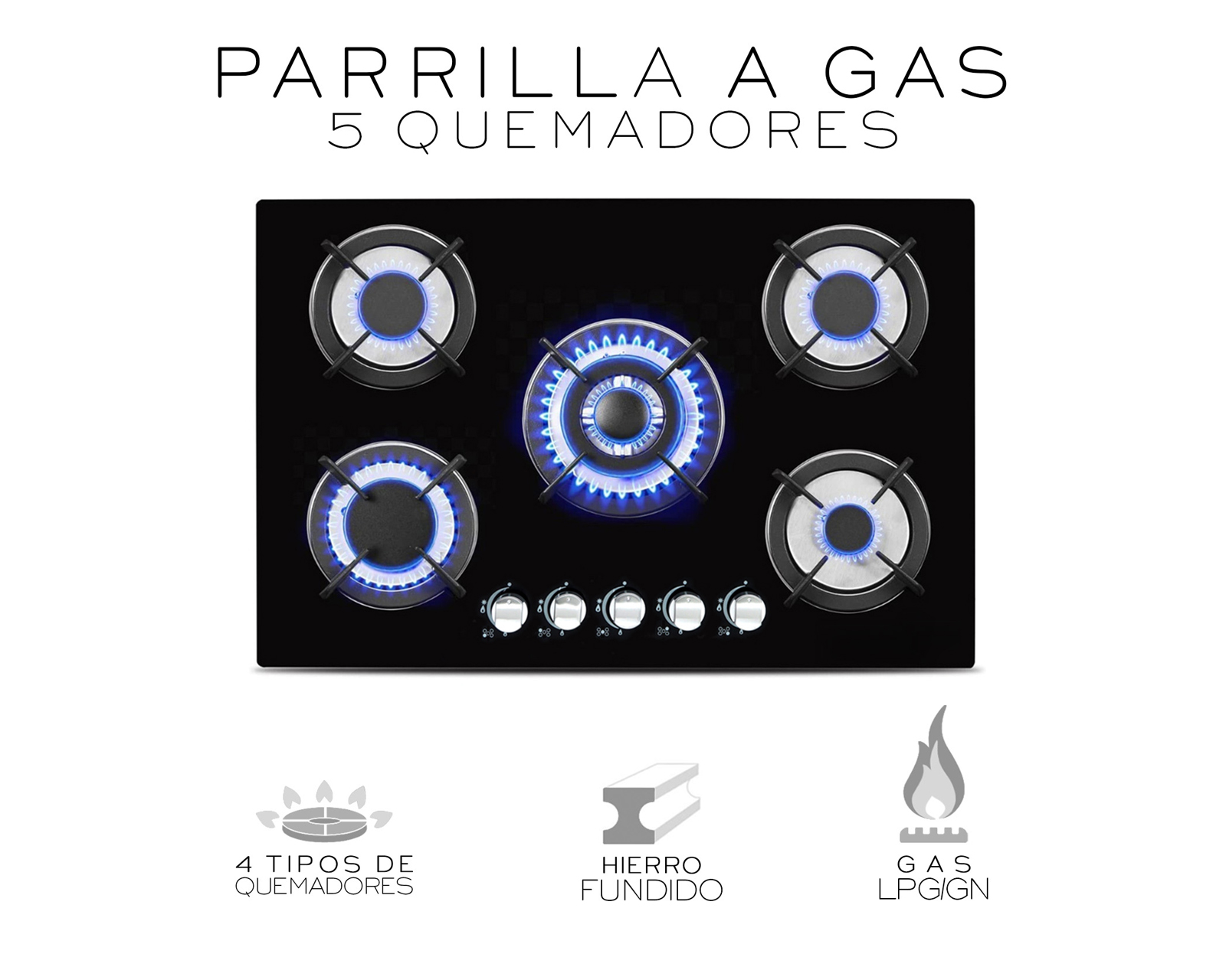 Foto 3 pulgar | Parrillas de Gas 5 Quemadores Basitex Negro