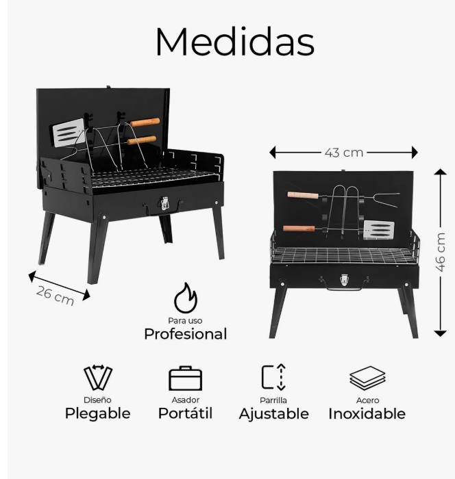 Foto 3 pulgar | Parrilla Asador Plegable Con Accesorios Camping Portátil Pro Color Negro