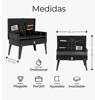 Foto 2 | Parrilla Asador Plegable Con Accesorios Camping Portátil Pro Color Negro