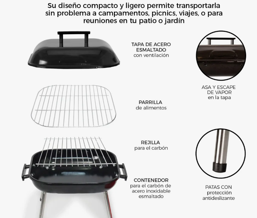 Foto 4 pulgar | Asador Parrilla Bbq Carbón Grill Ligero Portátil Cocina