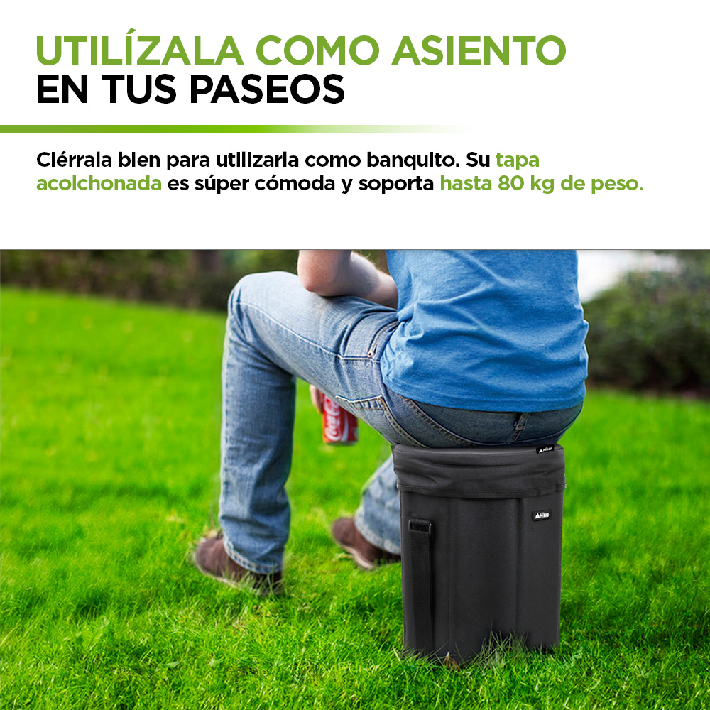Foto 8 pulgar | Hielera Térmica Hikeo 83472 color Negro  Portátil Plegable XL de 20 Litros con Asiento