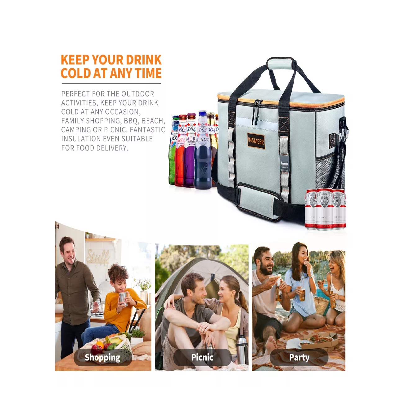 Foto 4 | Hielera Portatil 48l Bolsa Térmica Para 65 Latas, Gris
