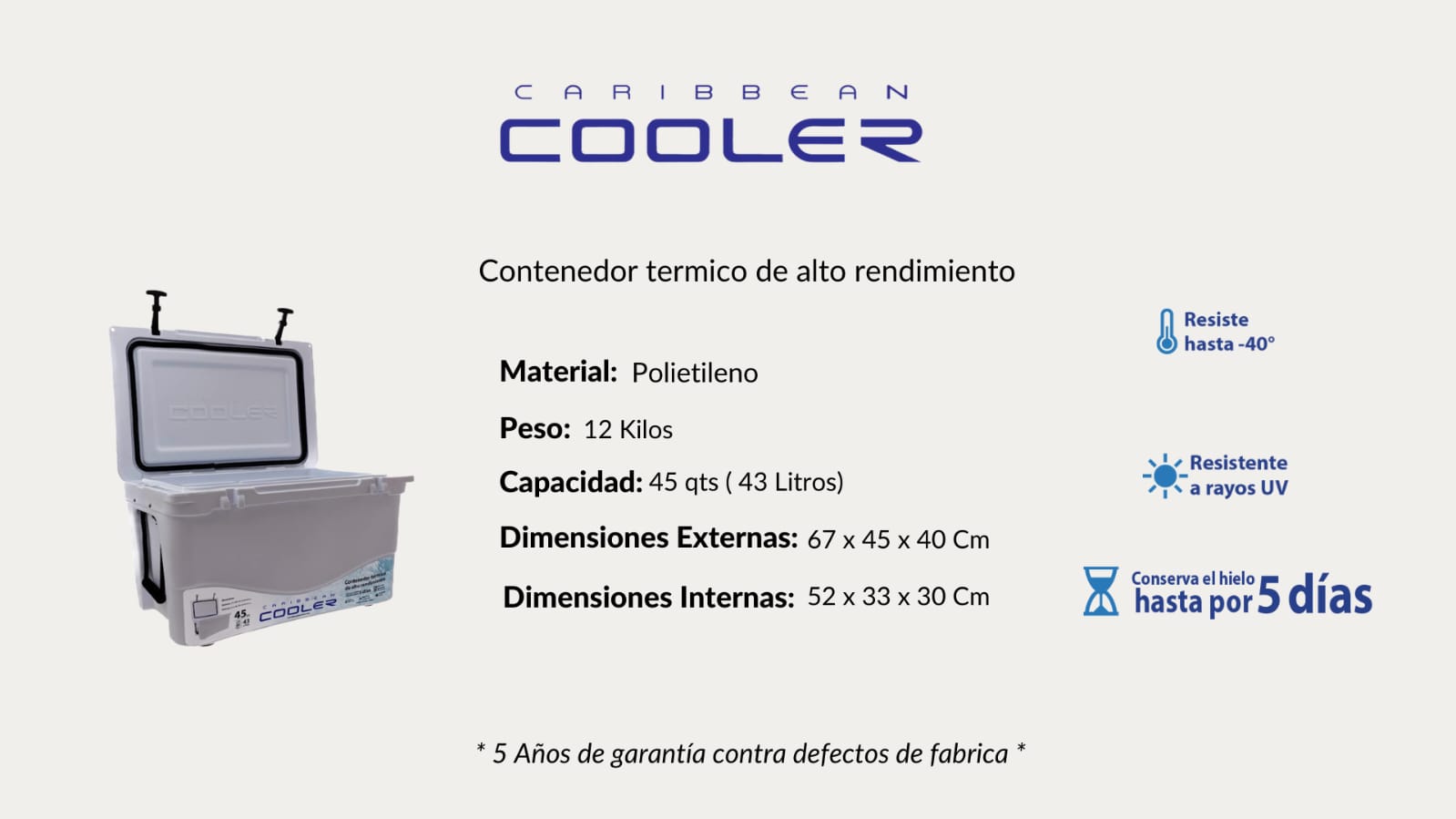 Foto 9 pulgar | Hielera Térmica Blanca Caribbean Cooler 43 L