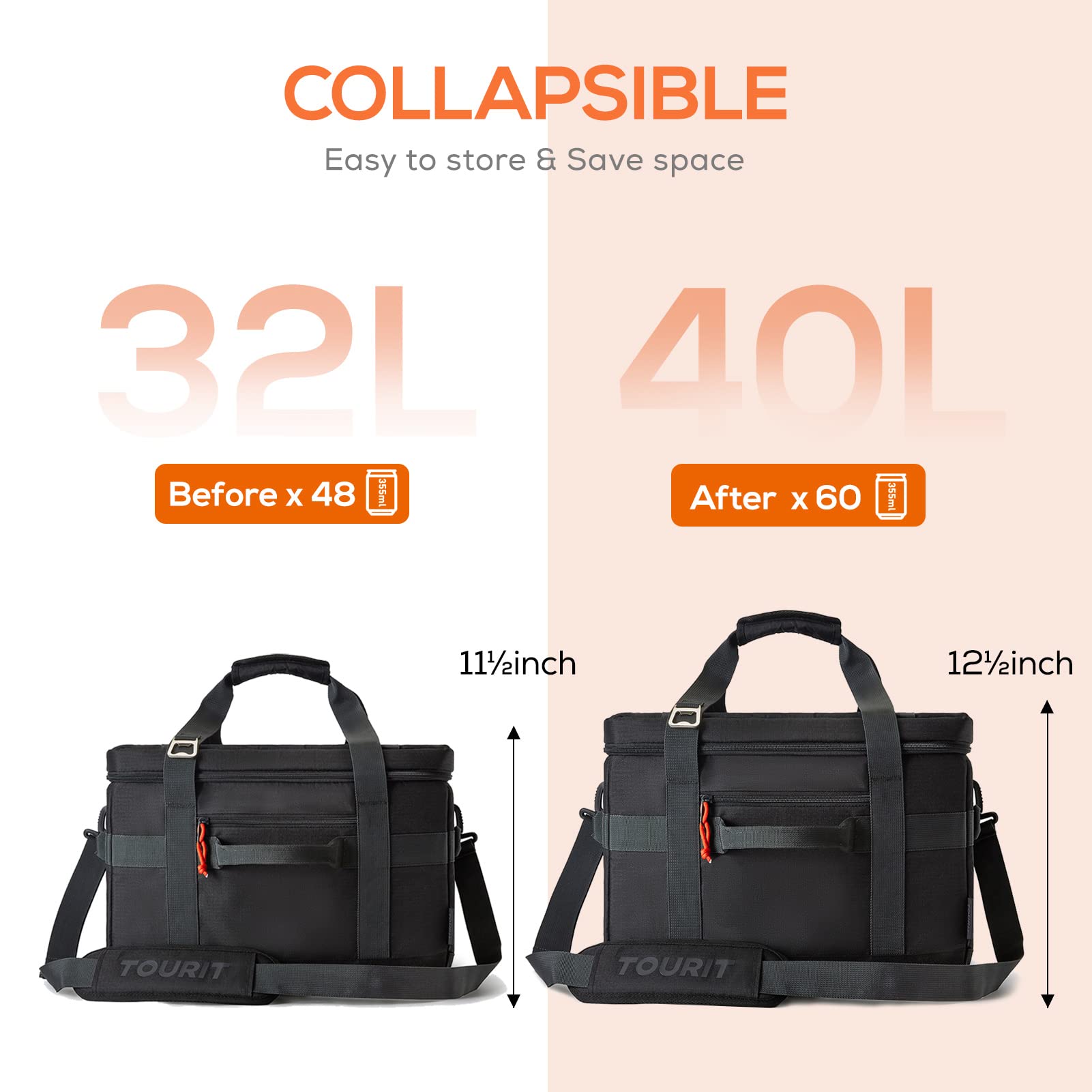 Foto 6 | Bolsa Térmica Tourit De 40 Litros, Aislante, 60 Latas, Para Pícnic, Playa, Color Negro - Venta Internacional.