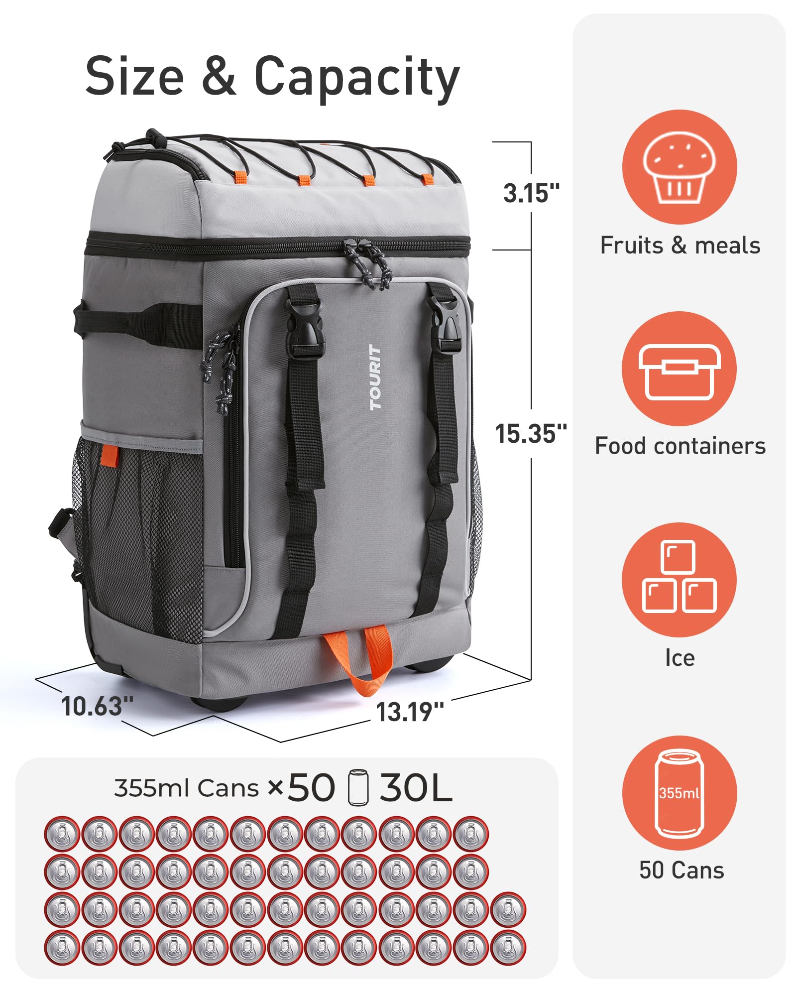 Foto 3 pulgar | Mochila Térmica Tourit De 30 Litros, 50 Latas, Con Ruedas, Para Mujer - Venta Internacional.