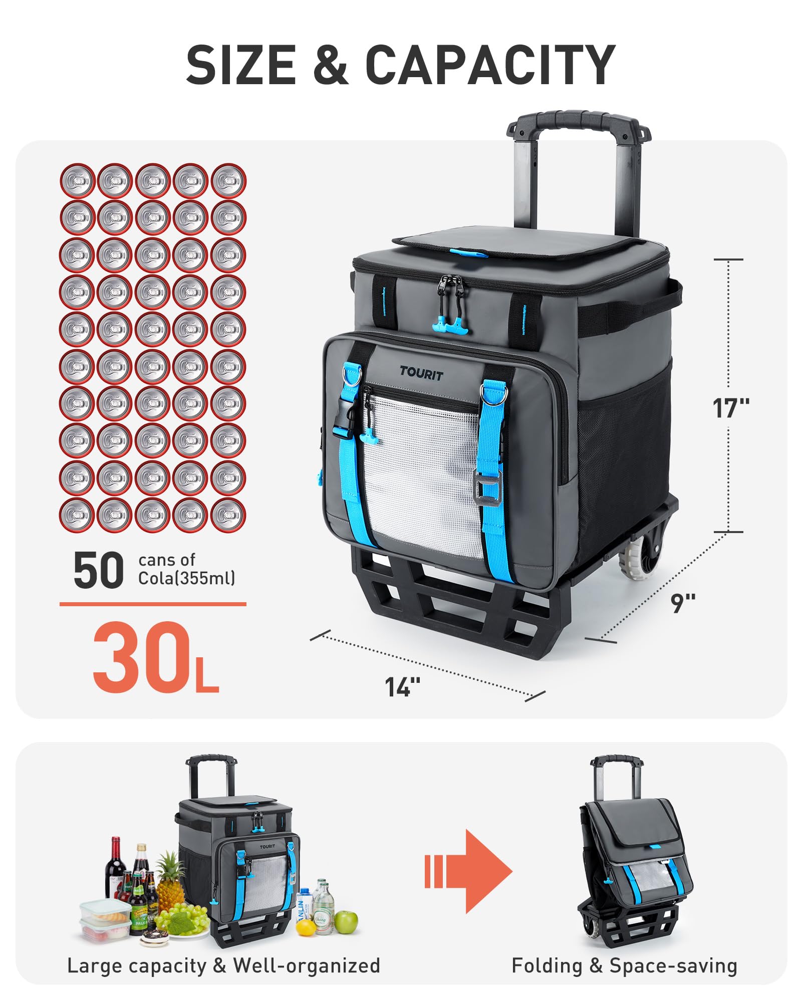 Foto 3 pulgar | Enfriador Tourit Tr2103099 De 30 Litros, 50 Latas Con Ruedas, 16 Horas De Retención De Hielo - Venta Internacional.