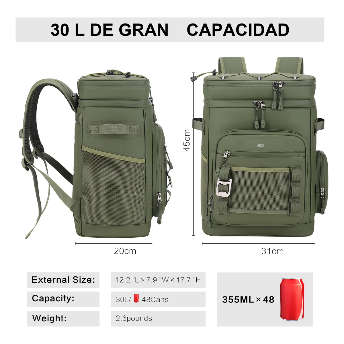 Foto 3 pulgar | Hielera Mochila Portátil Impermeable Eo Safe Imports Esi-18749 Verde