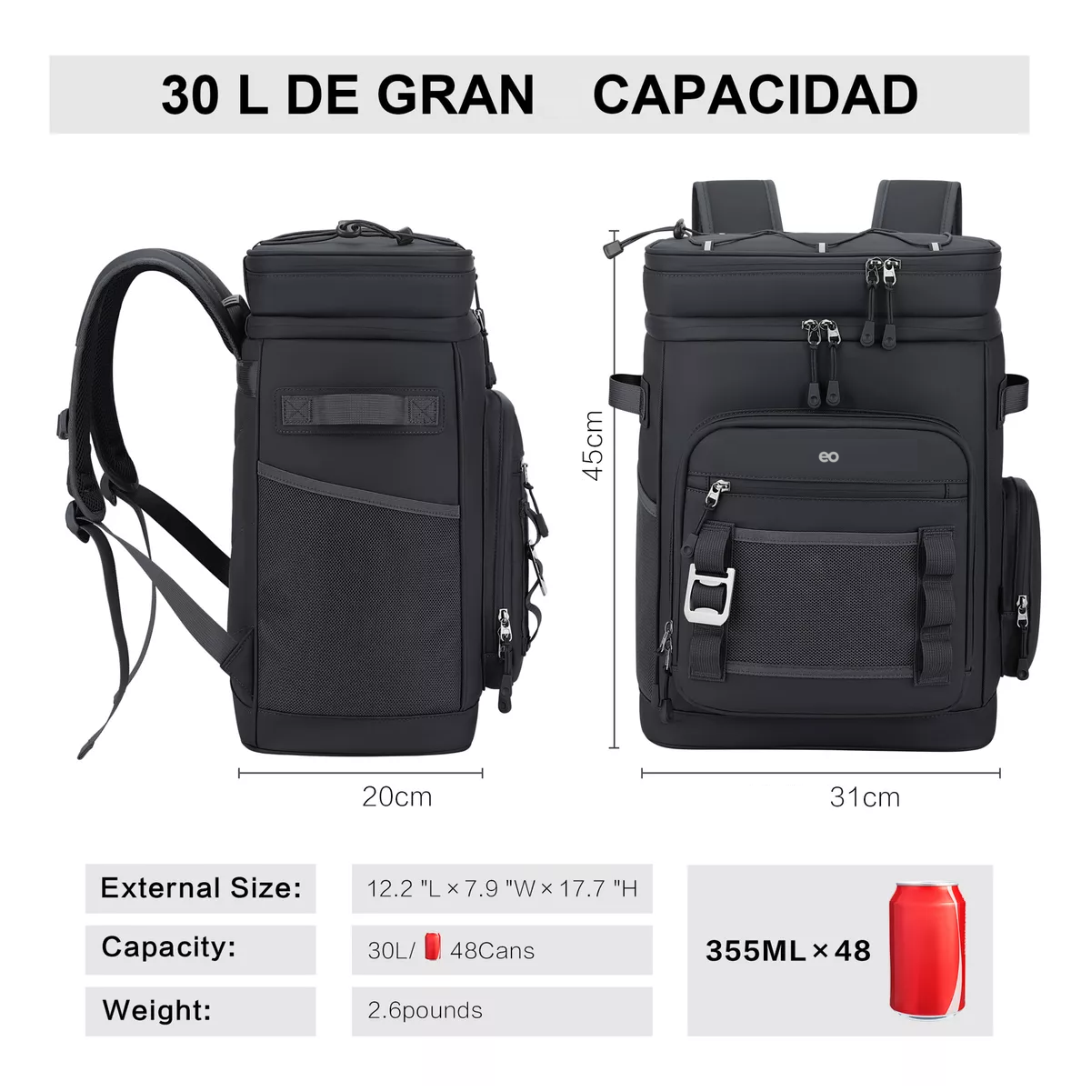 Foto 3 pulgar | Hielera Mochila Portátil, Bolsa De Impermeable Eo Safe Imports Esi-18747 Negro