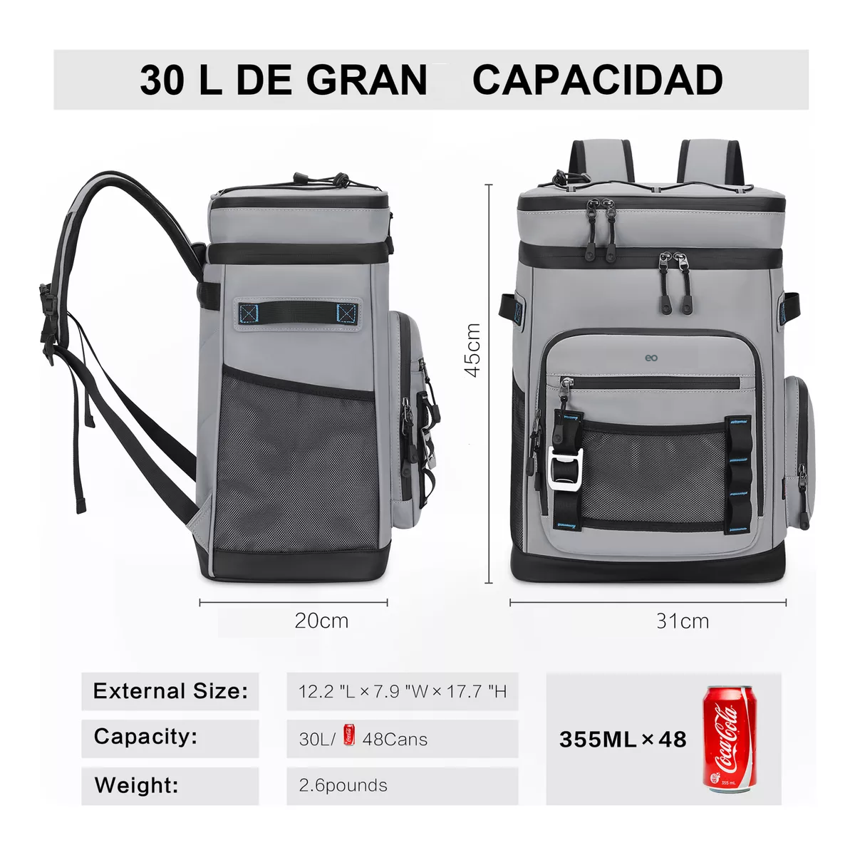 Foto 4 pulgar | Hielera Mochila Portátil Impermeable Eo Safe Imports Esi-18746 Gris