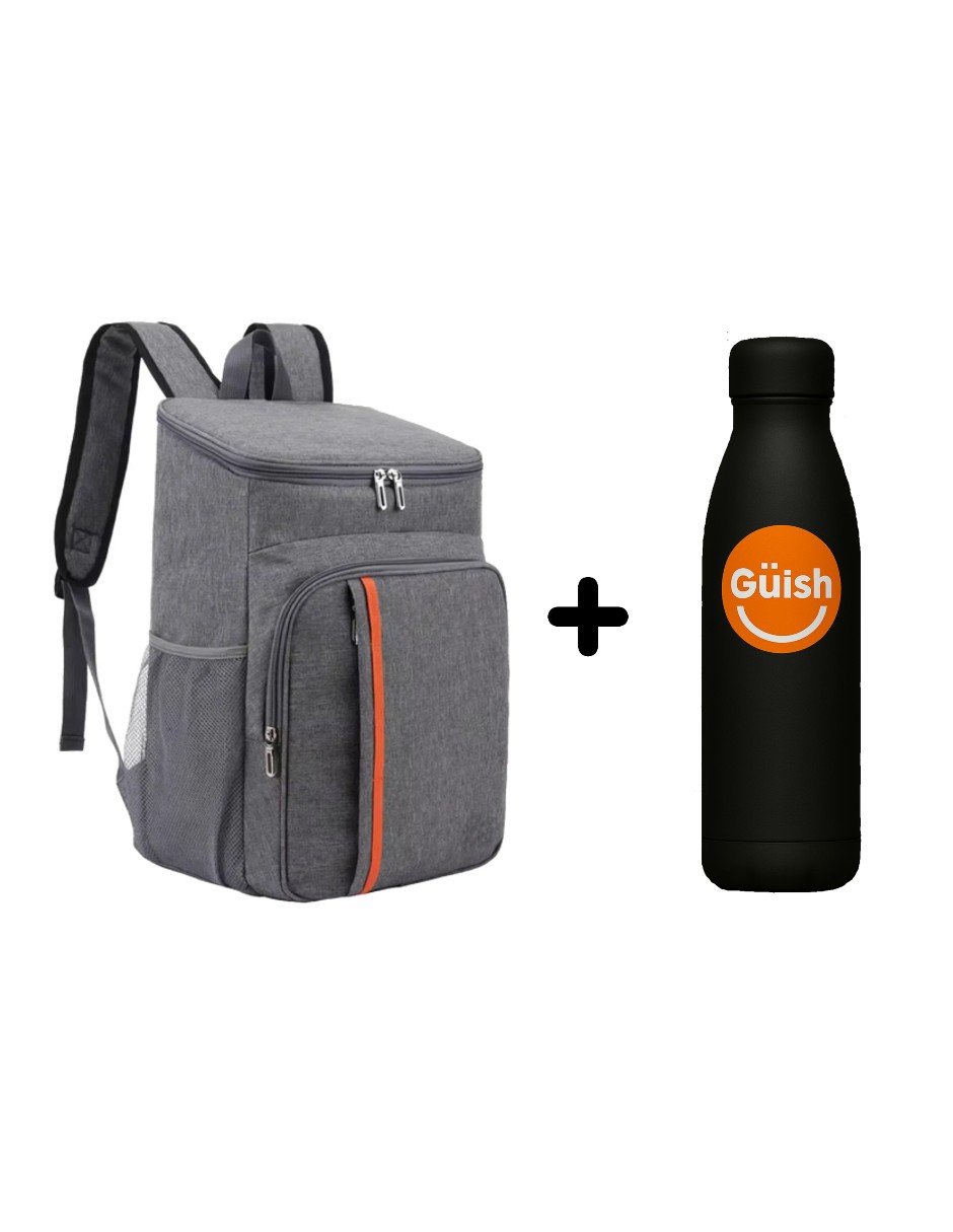 Mochila Termica Aislante Portátil Gris + Gratis Termo Güish De Regalo