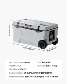 Foto 7 | Hielera Portátil Vevor De 74 Litros Con Retención De Hielo Para Viajes Familiares - Venta Internacional.