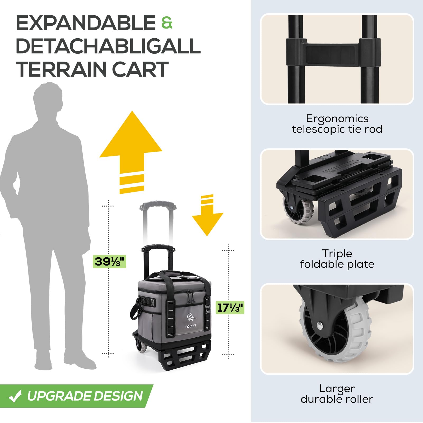 Foto 3 | Hielera Portátil Tourit De 29 Litros Con Capacidad Para 50 Latas Y Ruedas - Venta Internacional.