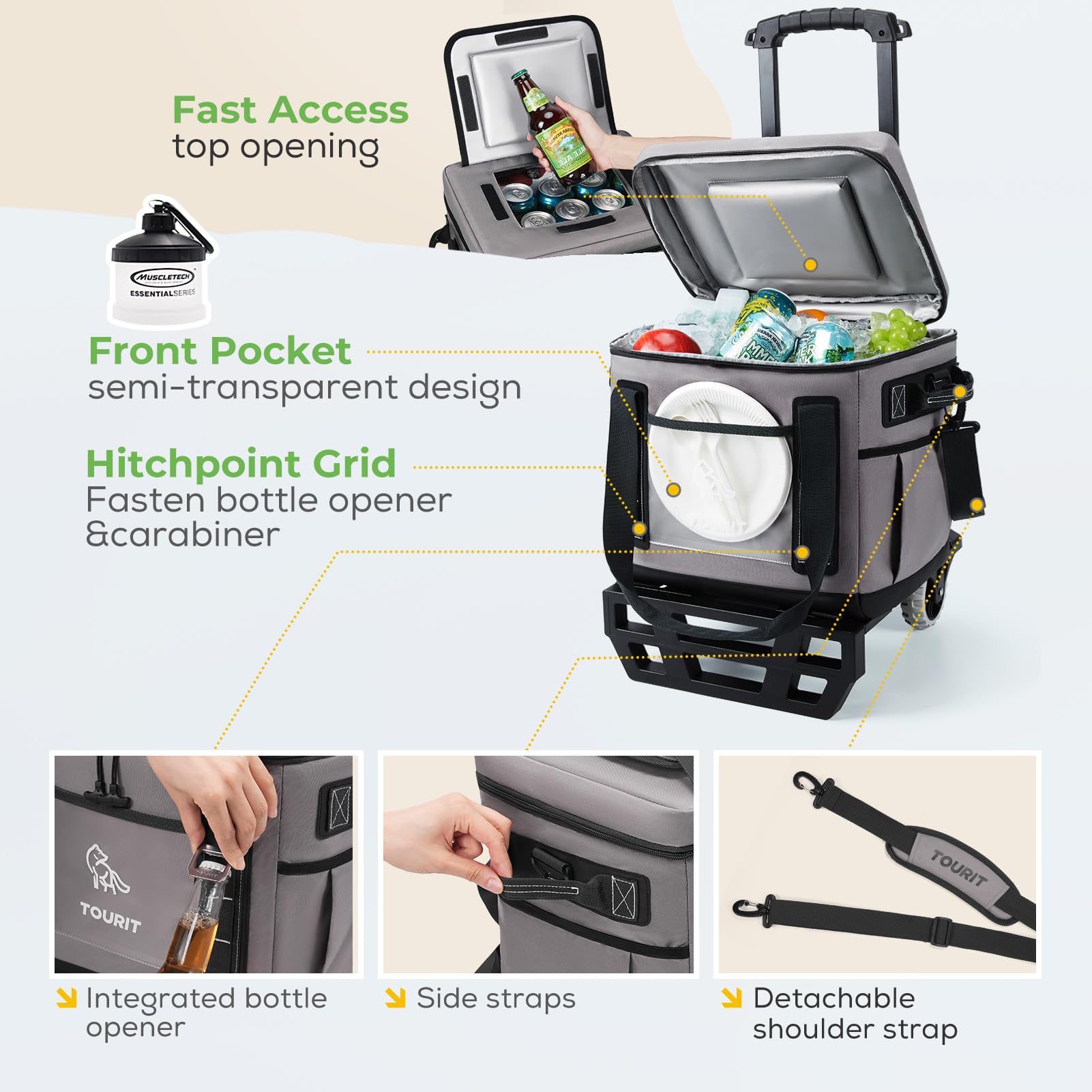 Foto 7 pulgar | Hielera Portátil Tourit De 29 Litros Con Capacidad Para 50 Latas Y Ruedas - Venta Internacional.