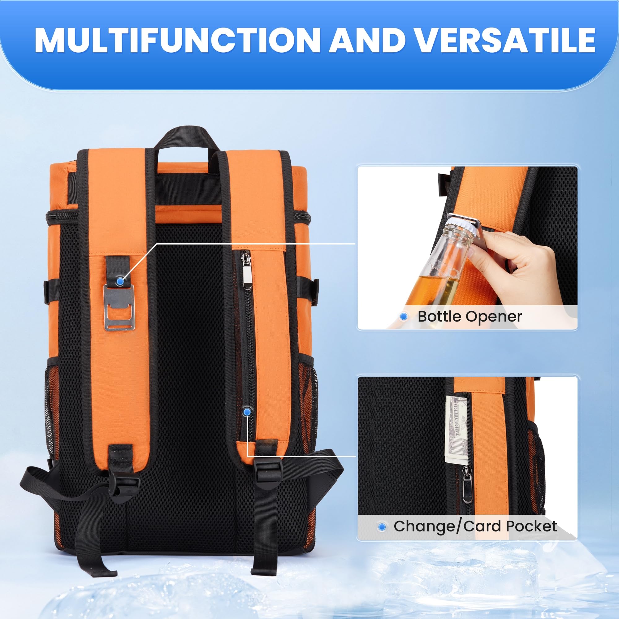 Foto 6 | Mochila Térmica Miycoo 28 L, Aislante, 40 Latas, Impermeable, Naranja - Venta Internacional.