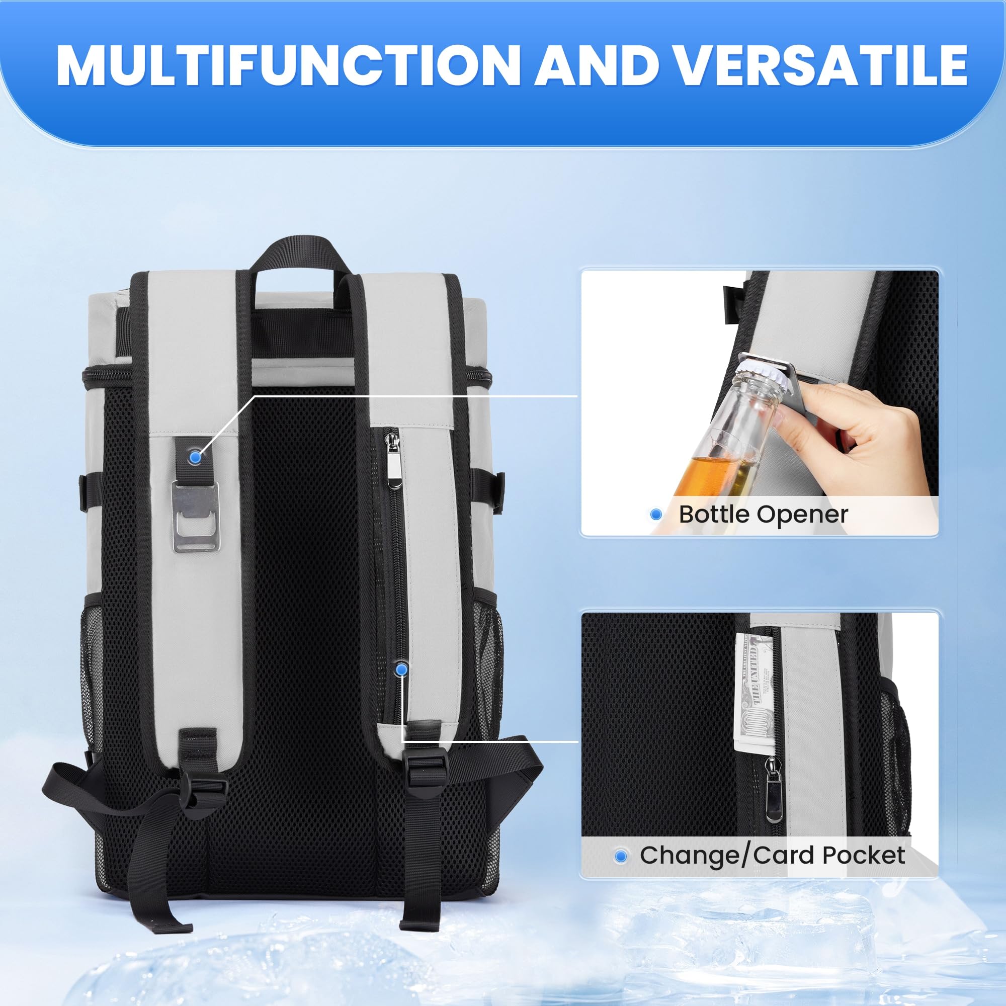 Foto 7 pulgar | Mochila Térmica Miycoo De 28 Litros Con Aislamiento Para 40 Latas Y 2 Bolsas De Hielo, Color Gris - Venta Internacional