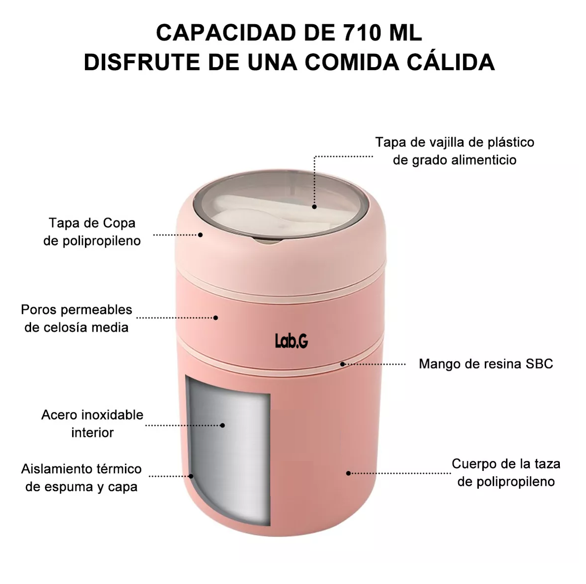 Foto 3 | Fiambrera Aislante Acero Inoxidable 710 Ml Incluye Cuchara Rosa
