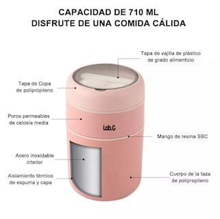 Foto 3 | Fiambrera Aislante Acero Inoxidable 710 Ml Incluye Cuchara Rosa