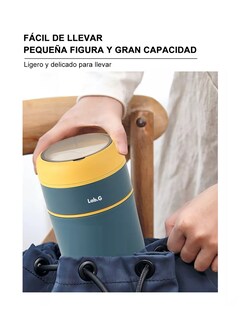 Foto 4 | Fiambrera Aislante Acero Inoxidable 710 Ml Incluye Cuchara, Azul Marino/amarillo