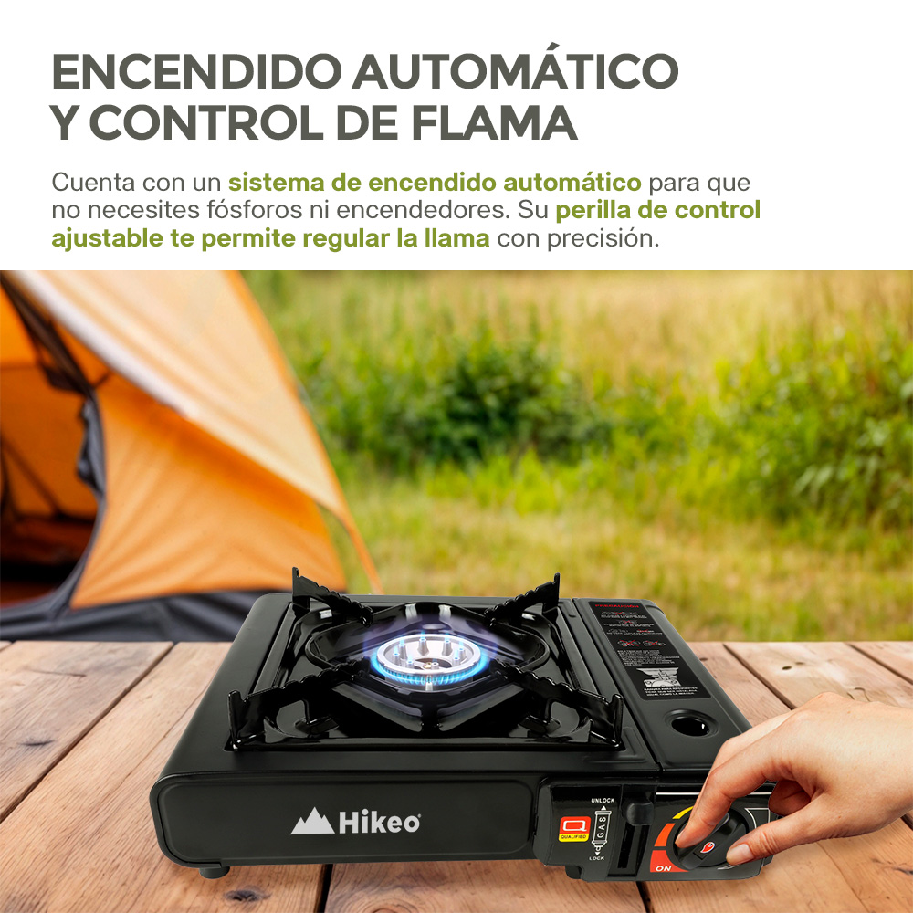 Foto 6 | Parrilla De Gas Butano Portátil Para Camping De Acero Inoxidable, Hikeo, Color Negro