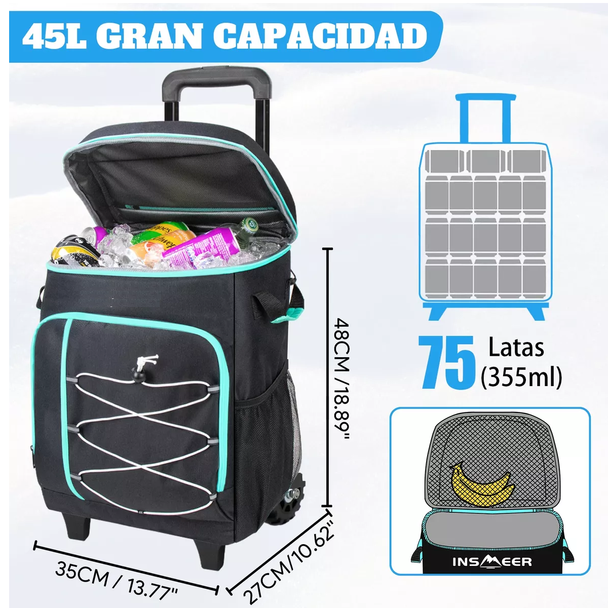 Foto 2 | Bolsa Térmica con Ruedas Eo Safe Imports ESI-16535 Negro 75 Latas