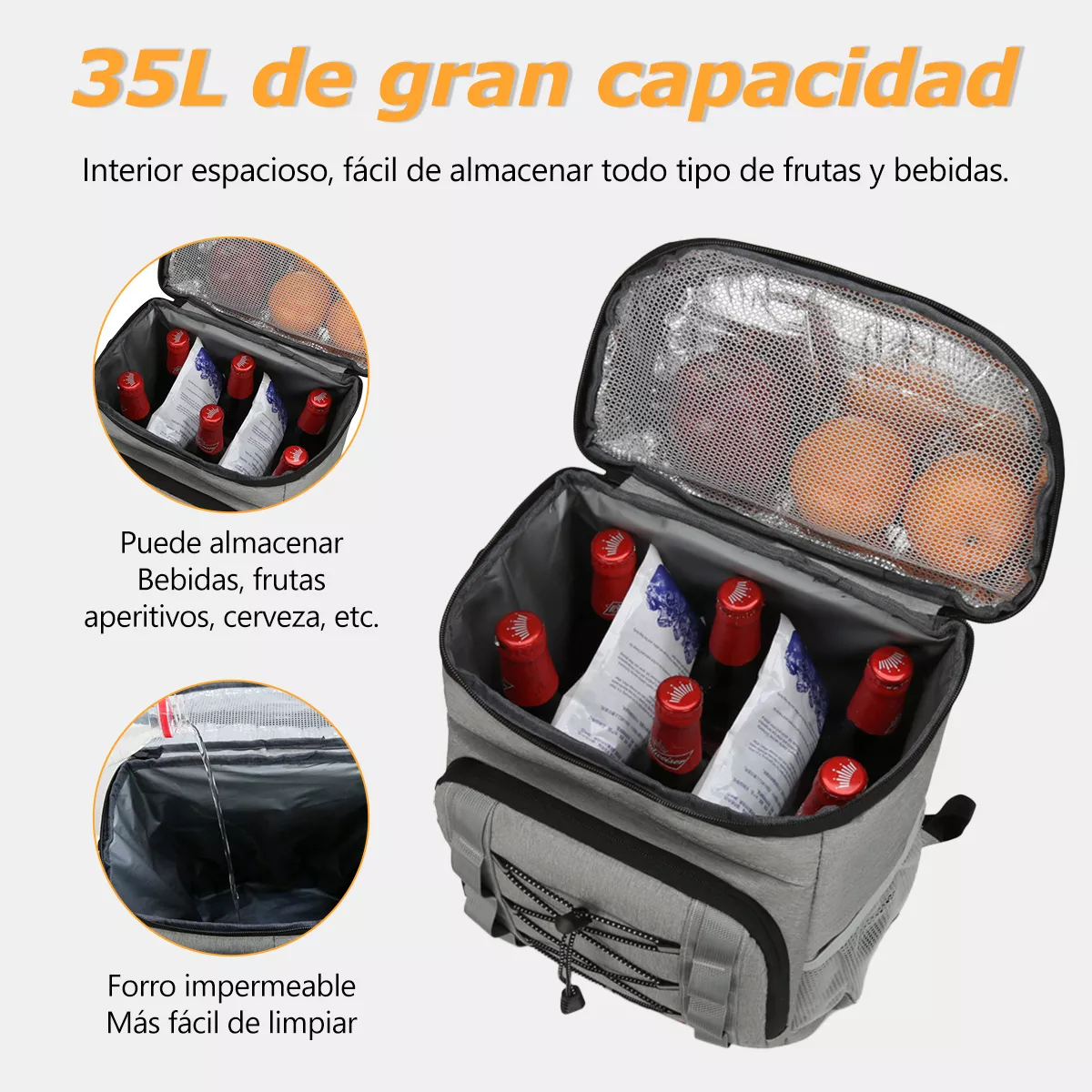 Foto 3 pulgar | Mochila Térmica Aislada Bolsa Hielera Portatil Impermeable Eo Safe Imports Esi-16889 Gris
