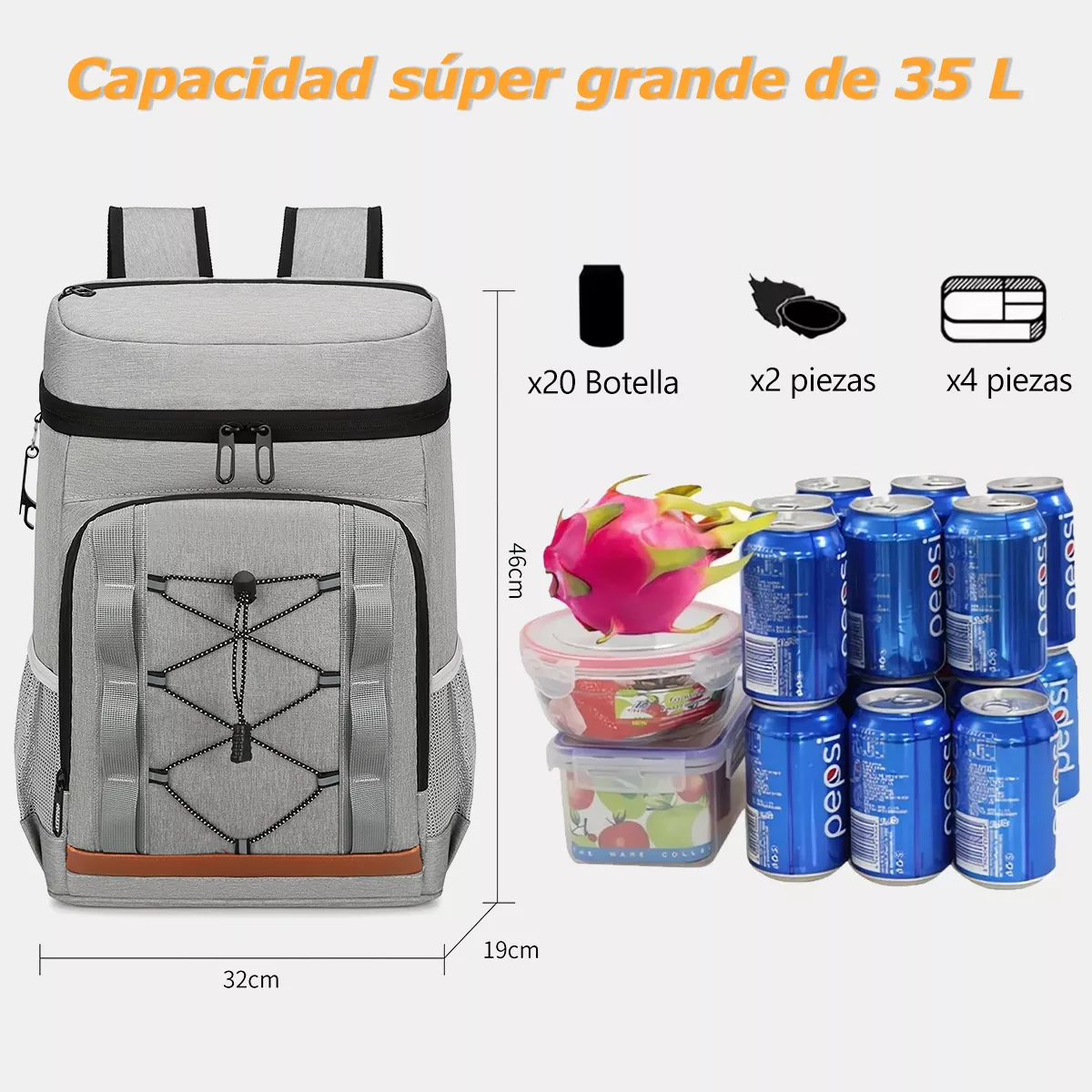 Foto 4 pulgar | Mochila Térmica Aislada Bolsa Hielera Portatil Impermeable Eo Safe Imports Esi-16889 Gris