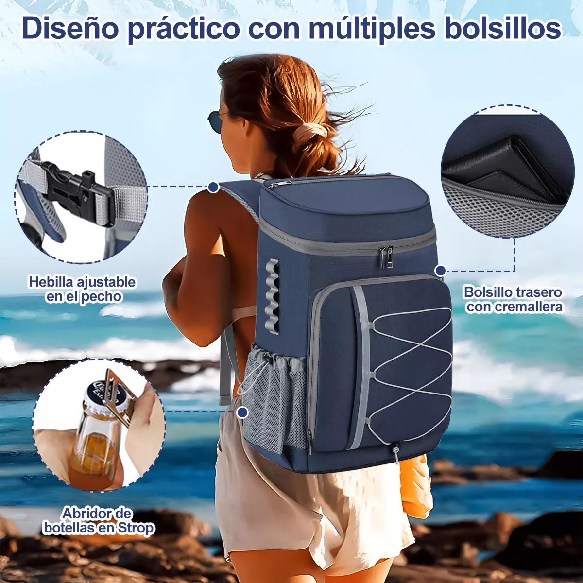Foto 3 pulgar | Hielera Portatil Mochila Enfriador Bolsa De Impermeable Eo Safe Imports Esi-16886 Azul
