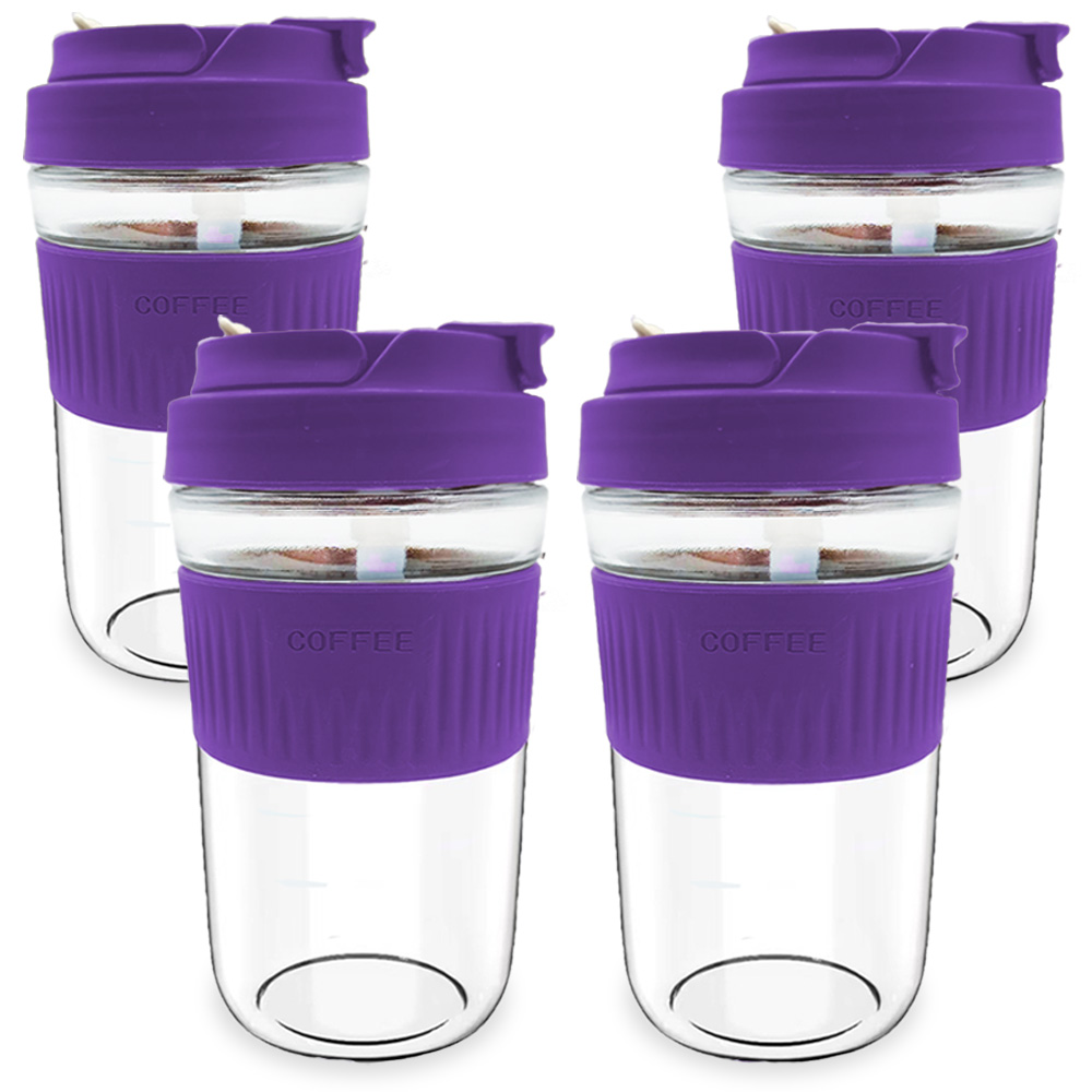 Set De 4 Pz Vasos Shendy Vendy Termo Portátil Antiderrame color Púrpura Multifuncional