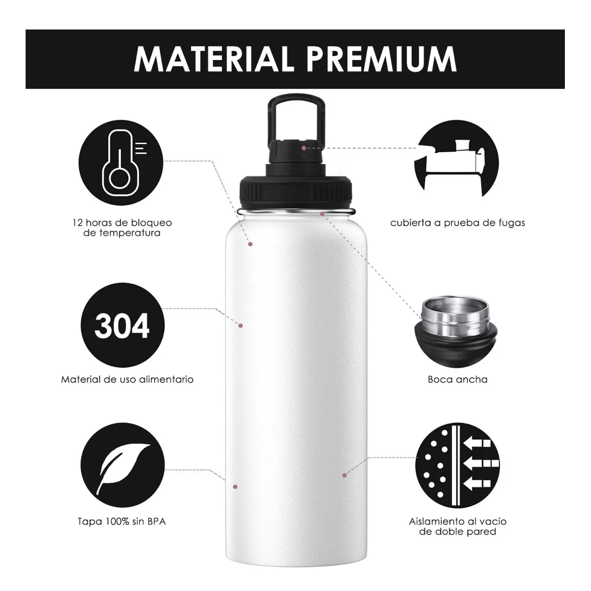 Foto 4 pulgar | Botella Eo Safe Imports Esi-12522 Blanca para Agua Fría o Caliente de Acero Inoxidable 1.2 L