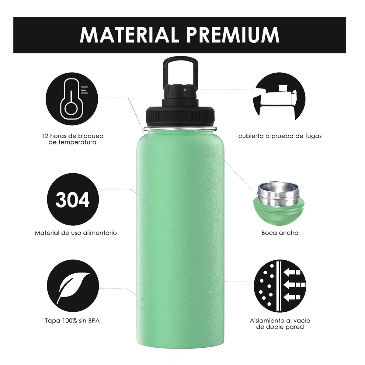 Foto 4 pulgar | Botella Eo Safe Imports Esi-12523 Verde para Agua Fría o Caliente de Acero Inoxidable 1.2 L