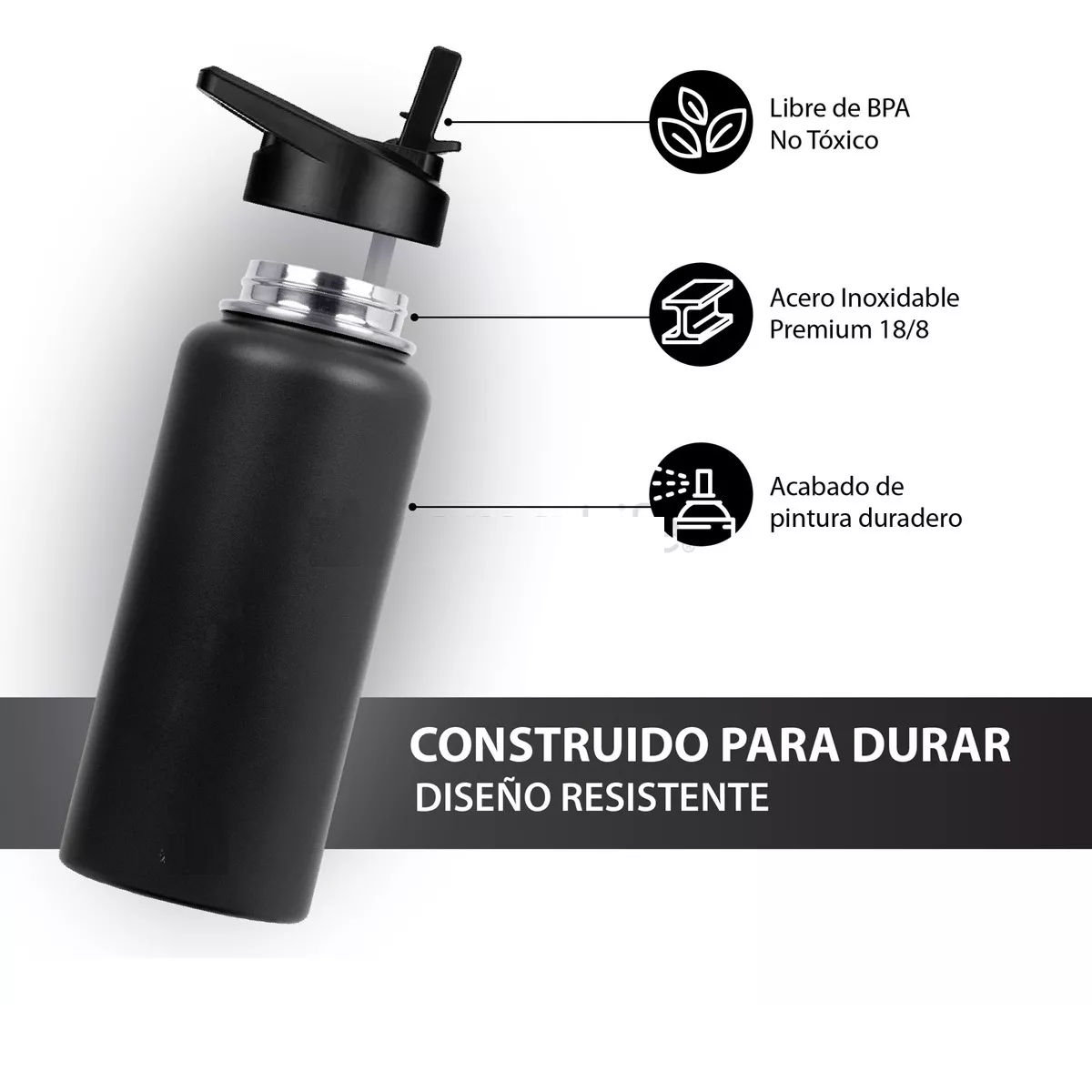Foto 3 pulgar | Termo Eo Safe Imports ESI-12696 Negro 950 ml con 3 Tapas
