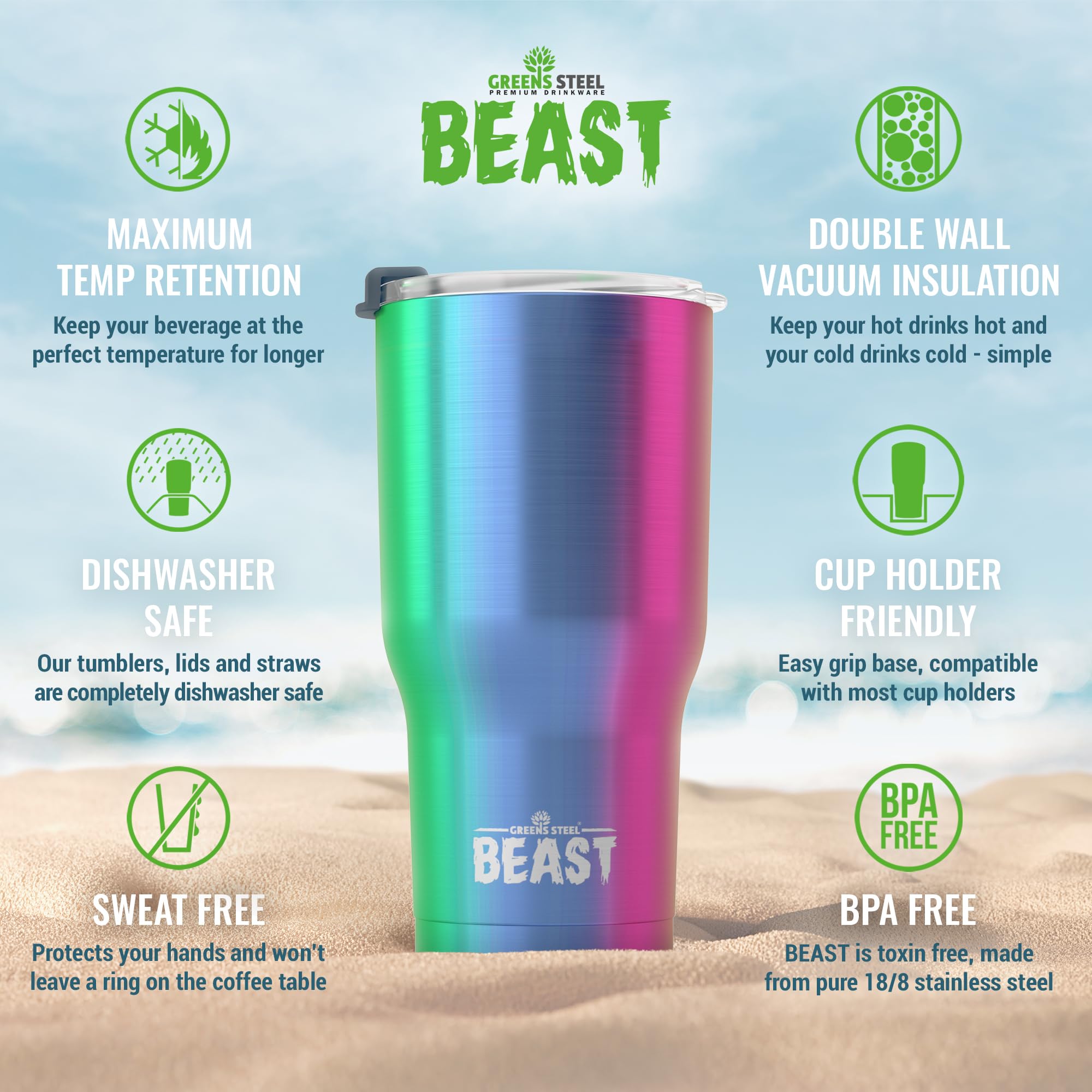 Foto 7 pulgar | Tumbler Greens Steel Beast 887 ml con Aislamiento Al Vacío - Venta Internacional